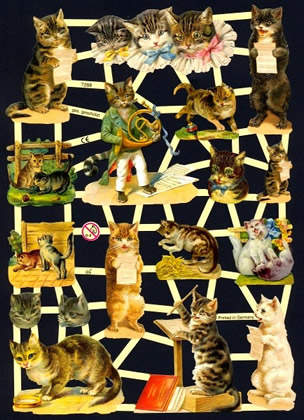 1 Bogen Glanzbilder mit Glimmer , Blumen,  Sonstiges,  Glanzbilder mit Glimmer,  Tiere,  Everyday,  Katzen beim spielen,  witzig,  ulk