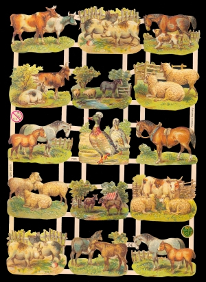 1 Bogen Glanzbilder ,  Glanzbilder,  Sonstiges,  Tiere,  Everyday,  Bauernhoftiere,  Schweine,  Schafe,  Pferde,  Enten,  Ziegen,  Kühe