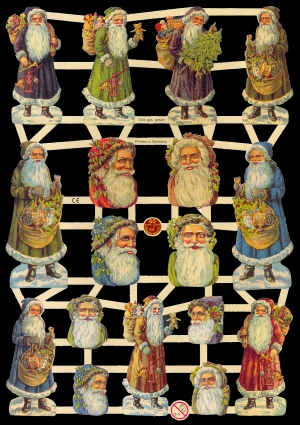 1 Bogen Glanzbilder mit Glimmer ,  Sonstiges,  Glanzbilder mit Glimmer,  Weihnachtsmänner,  Weihnachten,  Weihnachtsköpfe