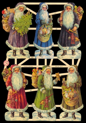 1 Bogen Glanzbilder ,  Sonstiges,  Glanzbilder,  Weihnachtsmänner,  Weihnachten,  6 große Weihnachtsmänner
