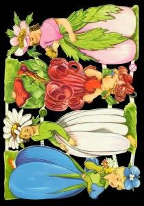 1 Bogen Glanzbilder , Kinder,  Blumen,  Glanzbilder,  Sonstiges,  Frühjahr,  3 Blumenmädchen