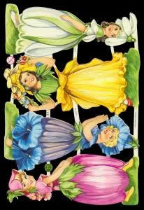1 Bogen Glanzbilder , Blumen,  Kinder,  Glanzbilder,  Sonstiges,  Frühjahr,  4 Blumenmädchen