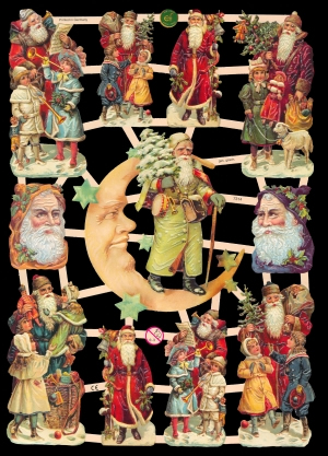1 Bogen Glanzbilder mit Glimmer ,  Kinder,  Weihnachtsmänner,  Glanzbilder mit Glimmer,  Weihnachten