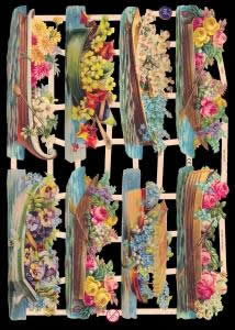 1 Bogen Glanzbilder mit Glimmer ,  Blumen,  Glanzbilder mit Glimmer,  Sonstiges,  Frühjahr,  8 Blumengestecke in der Vase