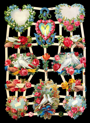 1 Bogen Glanzbilder ,  Tiere,  Blumen,  Glanzbilder,  Herzen,  Liebe