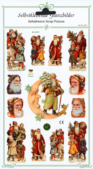 1 Bogen Glanzbilder - selbstklebend - 13,5 x 24,5 cm ,  Weihnachtsmänner,  Glanzbilder selbstklebend,  Weihnachten
