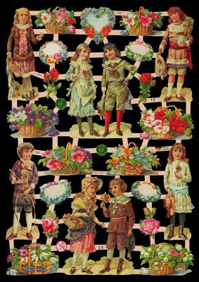 1 Bogen Glanzbilder ,  Blumen,  Kinder,  Glanzbilder