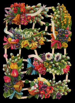1 Bogen Glanzbilder mit Glimmer ,  Blumen,  Glanzbilder mit Glimmer,  Ostern,  Osterglocken,  Eier,  Glocken