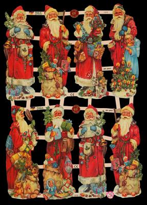 1 Bogen Glanzbilder mit Glimmer ,  Weihnachtsmänner,  Engel,  Glanzbilder mit Glimmer,  Weihnachten,  Geschenke,  Spielzeug