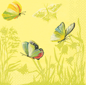 20 Servietten - 25 x 25 cm Schmetterlingstanz gelb, Blumen,  Regionen - Wald / Wiesen,  Sonstiges - Muster,  Tiere - Schmetterlinge,  Frühjahr,  cocktail servietten,  Schmetterlinge auf Blumenwiese