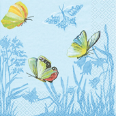 20 Servietten - 25 x 25 cm , Regionen - Wald / Wiesen,  Blumen,  Sonstiges - Muster,  Tiere - Schmetterlinge,  Frühjahr,  cocktail servietten,  Schmetterlinge auf Blumenwiese