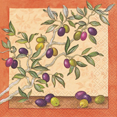 20 Servietten - 25 x 25 cm Olive,  Regionen - Mediteran,  Früchte -  Sonstige,  Früchte - Oliven,  Everyday,  cocktail servietten,  Blaue und Grüne Oliven am Zweig