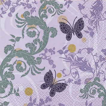 20 Servietten - 25 x 25 cm Papillon Ornament lilac,  Blumen -  Sonstige,  Tiere - Schmetterlinge,  Everyday,  cocktail servietten