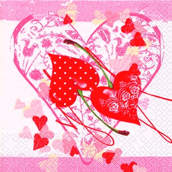 20 Servietten - 25 x 25 cm Cherry Hearts,  Ereignisse - Liebe,  Everyday,  cocktail servietten,  Herzen
