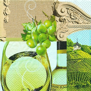 20 Servietten - 25 x 25 cm White Wine,  Getränke - Wein / Sekt,  Früchte - Weintrauben,  Sommer,  cocktail servietten