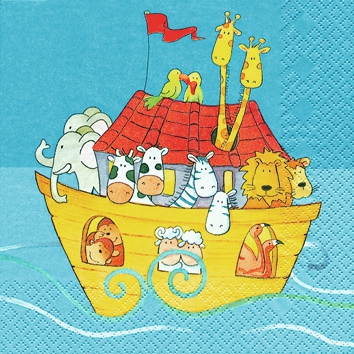 20 Servietten - 25 x 25 cm Noah?s Ark,  Regionen - Strand / Meer - Schiffe,  Tiere -  Sonstige,  Sommer,  cocktail servietten,  Arche Noah