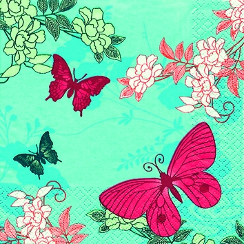 20 Servietten - 25 x 25 cm Three Butterflies,  Tiere - Schmetterlinge,  Blumen -  Sonstige,  Sommer,  cocktail servietten