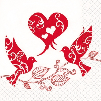 20 Servietten - 25 x 25 cm Two in Love,  Ereignisse - Liebe,  Tiere - Vögel,  Sommer,  cocktail servietten