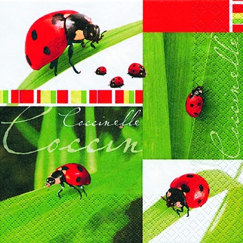 20 Servietten - 25 x 25 cm Coccinelle,  Tiere - Marienkäfer,  Sommer,  cocktail servietten