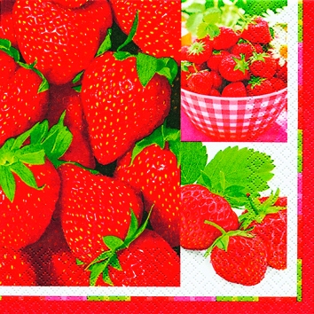 20 Servietten - 25 x 25 cm Fresh Strawberries,  Früchte - Erdbeeren,  Sommer,  cocktail servietten
