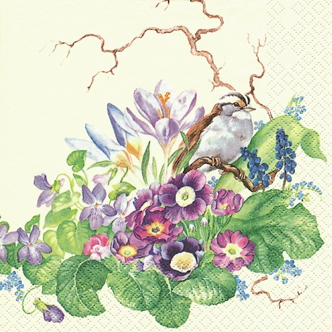 20 Servietten - 33 x 33 cm Frühlingsboten,  Blumen - Krokus,  Blumen - Primeln,  Frühjahr,  lunchservietten
