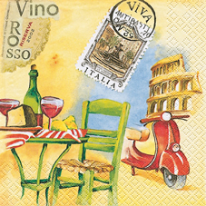 20 Servietten - 33 x 33 cm , Fahrzeuge - Moped / Motorrad,  Regionen - Länder - Italien,  Getränke - Wein / Sekt,  Regionen - Mediteran,  Sommer,  lunchservietten