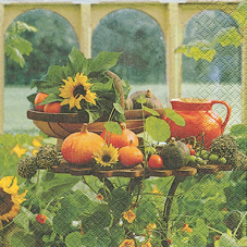 20 Servietten - 33 x 33 cm September Spirit, Blumen - Sonnenblumen,  Früchte - Kürbisse,  Gemüse - Tomaten,  Blumen -  Sonstige,  Herbst,  lunchservietten