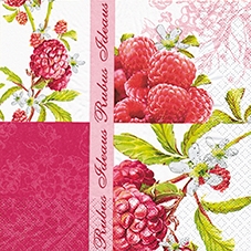 20 Servietten - 33 x 33 cm Himbeere,  Früchte - Himbeeren,  Sonstiges - Schriften,  Sommer,  lunchservietten