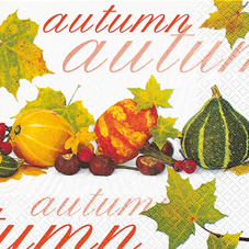 20 Servietten - 33 x 33 cm Zierkürbis, Herbst - Blätter / Laub,  Sonstiges - Schriften,  Früchte - Kastanien,  Früchte - Kürbisse,  Herbst,  lunchservietten