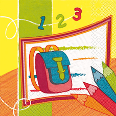 20 Servietten - 33 x 33 cm Schulanfang gelb,  Sonstiges -  Sonstiges,  Ereignisse - Schule,  Sommer,  lunchservietten,  Zahlen,  Ranzen,  Stifte 