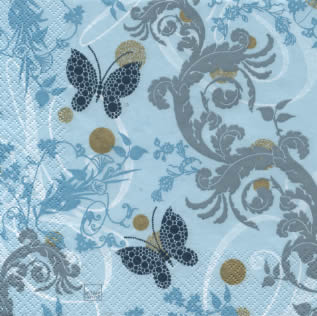 20 Servietten - 33 x 33 cm Papillon Ornament turquoise,  Sonstiges - Muster,  Tiere - Schmetterlinge,  Sommer,  lunchservietten