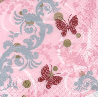 20 Servietten - 33 x 33 cm Papillon Ornament rose,  Sonstiges - Muster,  Tiere - Schmetterlinge,  Sommer,  lunchservietten