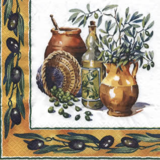 20 Servietten - 33 x 33 cm Olives,  Regionen - Mediteran,  Früchte - Oliven,  Sommer,  lunchservietten