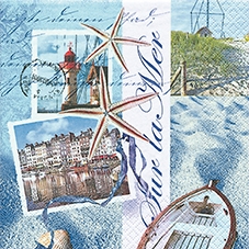 20 Servietten - 33 x 33 cm Sur la Mer,  Sonstiges - Schriften,  Regionen - Strand / Meer - Leuchttürme,  Regionen - Länder - Frankreich,  Sommer,  lunchservietten