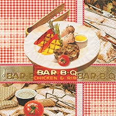 20 Servietten - 33 x 33 cm Bar-B-Q, Sonstiges - Schriften,  Essen - Käse,  Gemüse - Tomaten,  Essen - Fleisch,  Sommer,  lunchservietten