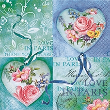 20 Servietten - 33 x 33 cm Love in Paris,  Sonstiges - Schriften,  Blumen - Rosen,  Ereignisse - Liebe,  Everyday,  lunchservietten,  Herzen