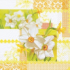 20 Servietten - 33 x 33 cm Narcissus Patchwork,  Sonstiges - Muster,  Blumen - Osterglocken,  Frühjahr,  lunchservietten