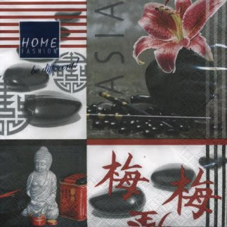 20 Servietten - 33 x 33 cm Asia Style,  Regionen - Asien,  Blumen -  Sonstige,  Everyday,  lunchservietten,  Lilien,  Buddha