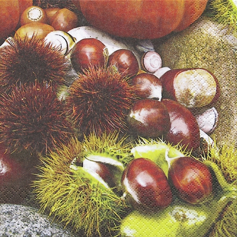 20 Servietten - 33 x 33 cm Maroni,  Früchte - Kürbisse,  Früchte - Kastanien,  Herbst,  lunchservietten