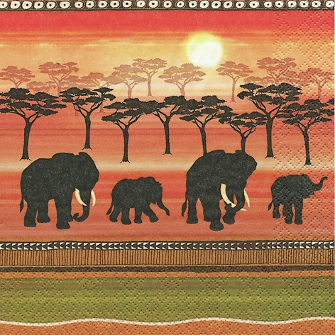 20 Servietten - 33 x 33 cm African Spirit,  Tiere - Elefanten,  Regionen - Afrika,  Everyday,  lunchservietten