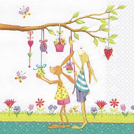 20 Servietten - 33 x 33 cm Larry&Lola,  Ostern - Ostereier,  Blumen -  Sonstige,  Ostern - Hasen,  Ostern,  lunchservietten
