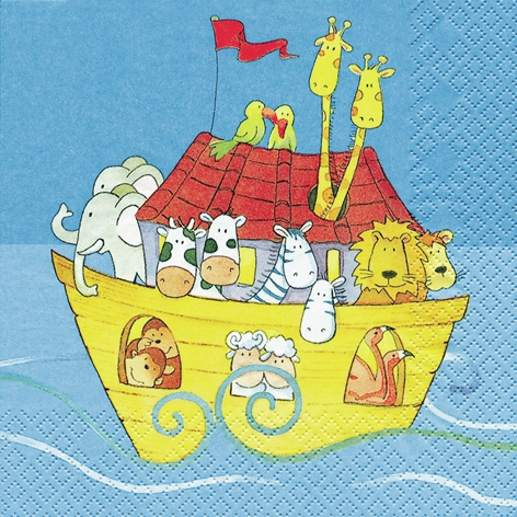 20 Servietten - 33 x 33 cm ,  Tiere - Schafe,  Regionen - Strand / Meer - Schiffe,  Tiere - Elefanten,  Sommer,  lunchservietten,  Arche Noah