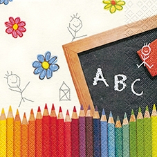 20 Servietten - 33 x 33 cm First School Day,  Ereignisse - Schule,  Sommer,  lunchservietten,  Buntstifte,  Tafel