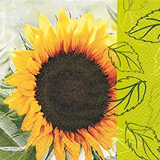 20 Servietten - 33 x 33 cm Sunflower and Leaves,  Blumen - Sonnenblumen,  Sommer,  lunchservietten