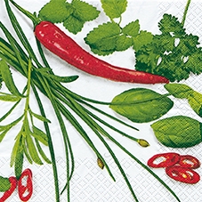 20 Servietten - 33 x 33 cm Fresh Herbs,  Gemüse - Chili,  Pflanzen - Küchenkräuter,  Sommer,  lunchservietten