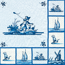 20 Servietten - 33 x 33 cm Delfter Fliesen, Menschen - Personen,  Tiere - Hunde,  Regionen - Strand / Meer - Schiffe,  Regionen - Länder - Niederlande,  Everyday,  lunchservietten,  Windmühlen