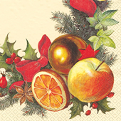 20 Servietten - 25 x 25 cm Weihnachtskranz creme,  Pflanzen - Ilex,  Weihnachten - Baumschmuck,  Früchte - Äpfel,  Weihnachten,  cocktail servietten,  Gewürze,  Anis