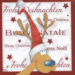 20 Servietten - 25 x 25 cm Eric the Elk,  Weihnachten - Weihnachtsmann,  Tiere - Reh / Hirsch,  Sonstiges - Schriften,  Weihnachten,  cocktail servietten
