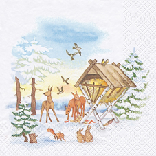 20 Servietten - 33 x 33 cm Animals in Winter,  Tiere - Hasen,  Tiere - Reh / Hirsch,  Winter - Schnee,  Weihnachten,  lunchservietten