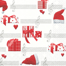 20 Servietten - 33 x 33 cm Santas Melody weiß,  Weihnachten - Geschenke,  Sonstiges - Musik,  Weihnachten,  lunchservietten